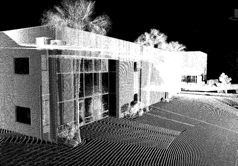 Sensors Insights 2 2017-09-22 Fig4 Fig 4: This point cloud was captured by Gameli Revit using a Leica LiDAR unit. Note how the points seem to radiate from a position to the right of the image.